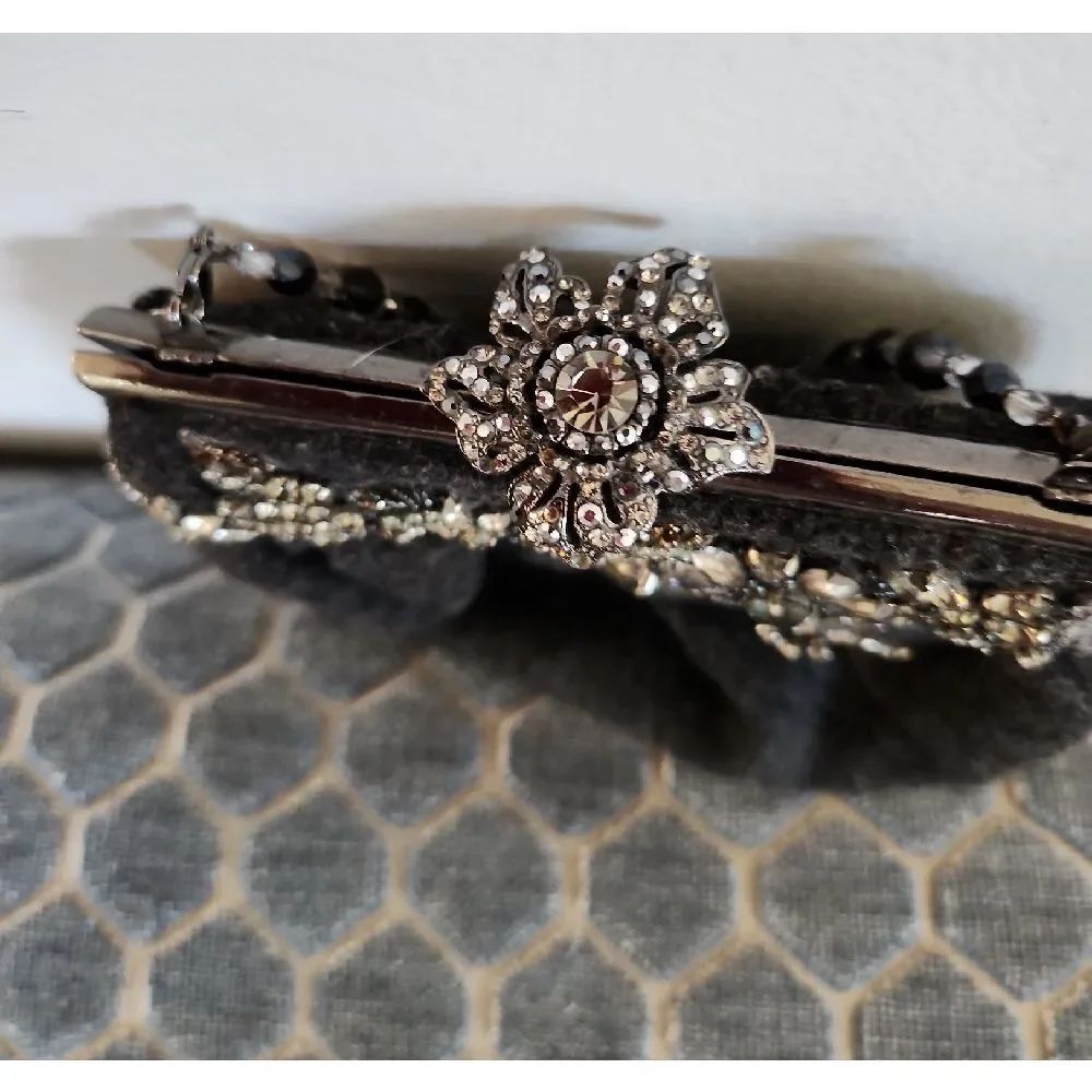 Chic Black Floral Embellished Clutch